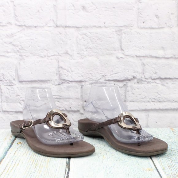 OrthaHeel Yolanda Brown Leather Flip Flop Orthotic Thong Sandals Size 11 - Picture 3 of 9